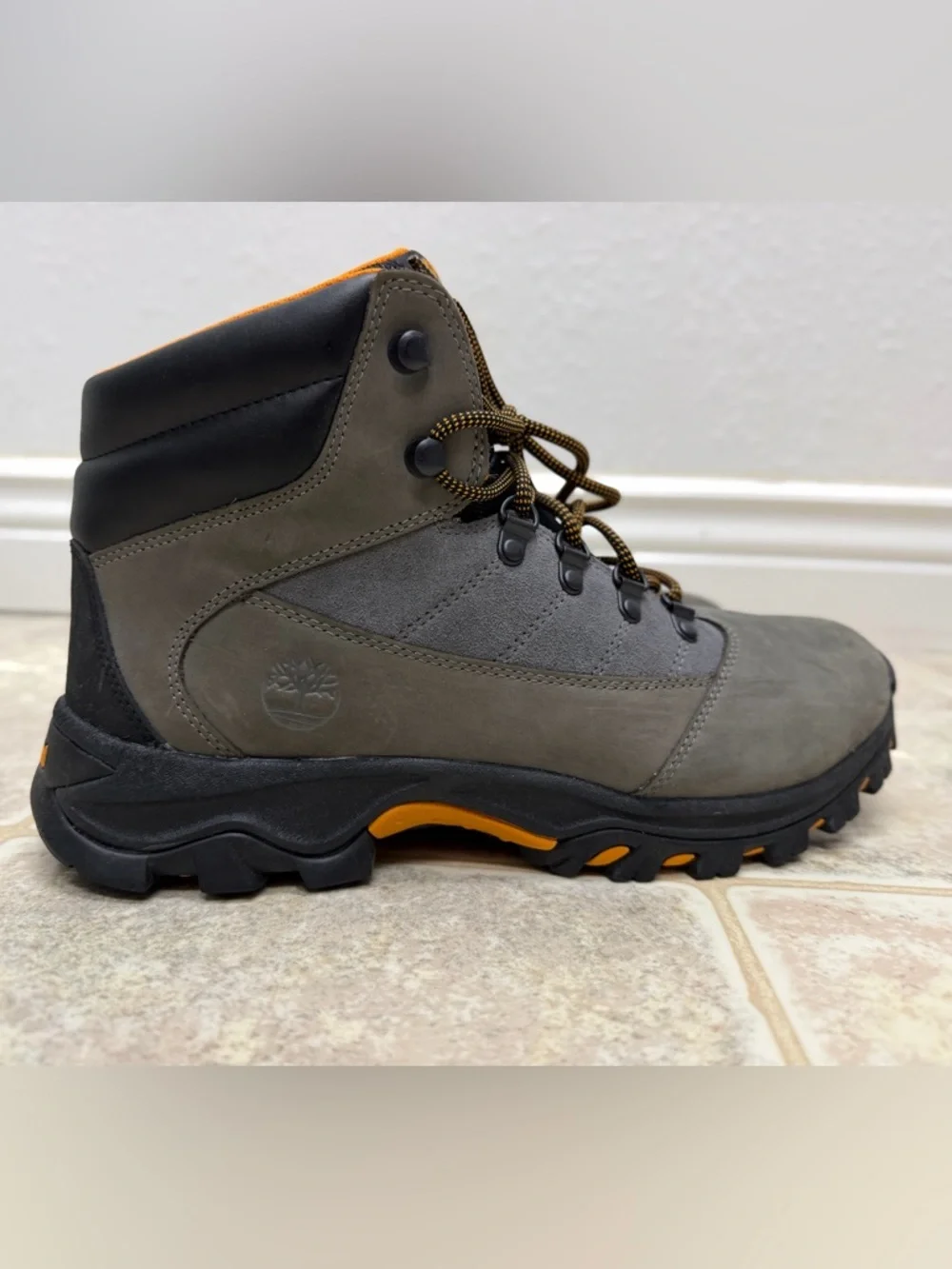 Timberland Men's Gray Suede Hiking Boots with Orange Accents